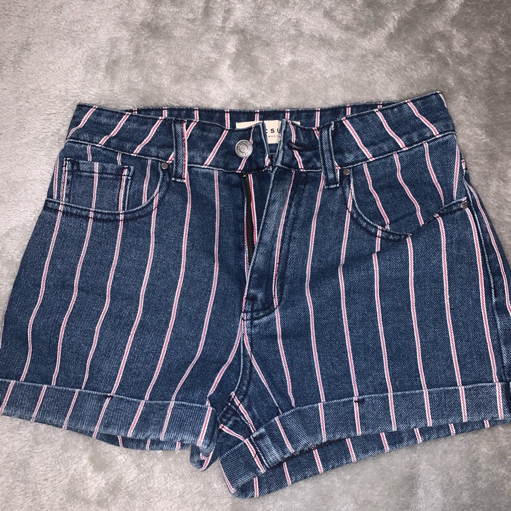 red and white striped mom shorts
